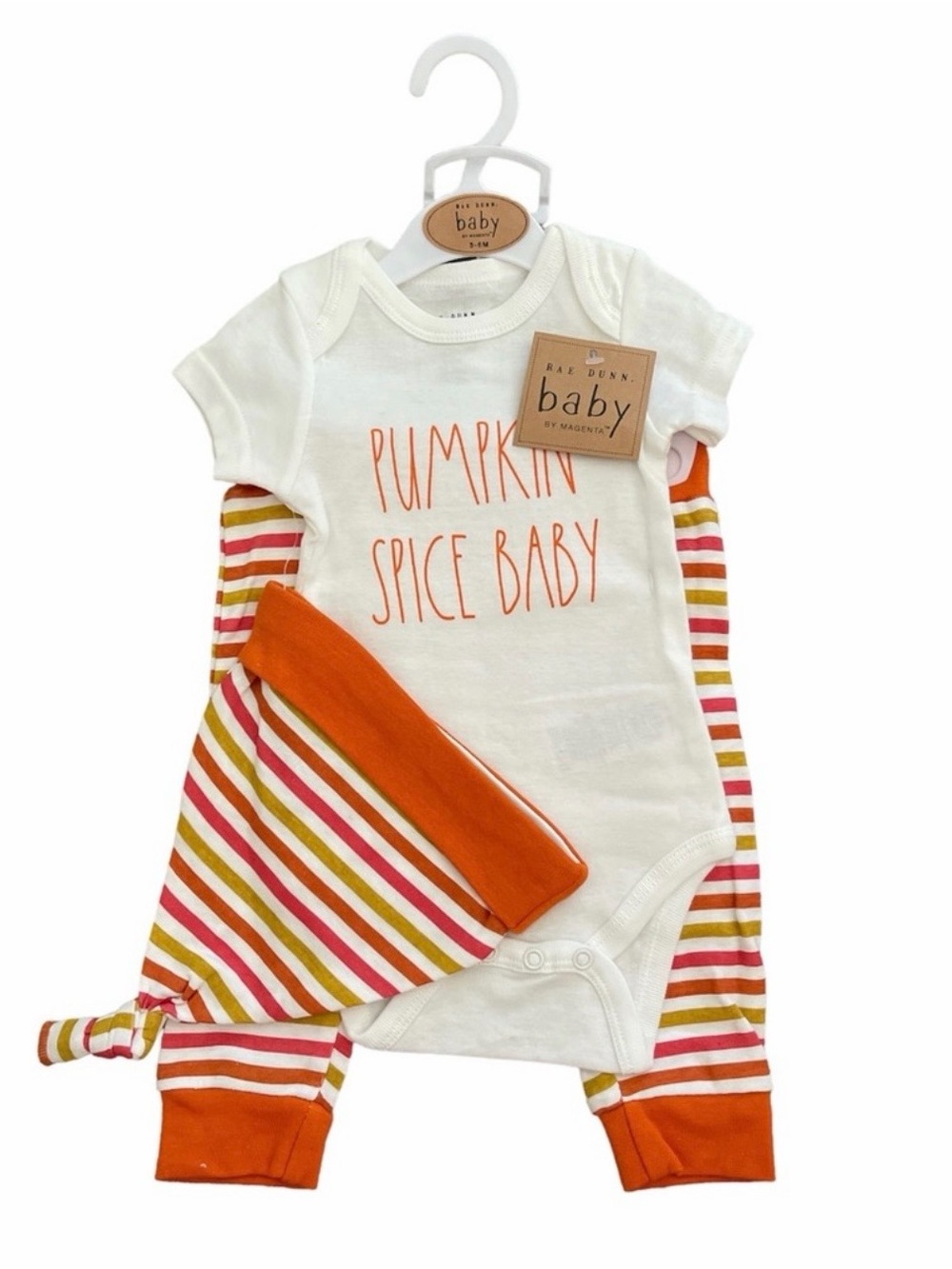 Rae Dunn Pumpkin Spice Baby 3-pc Outfit 3-6 months NWT